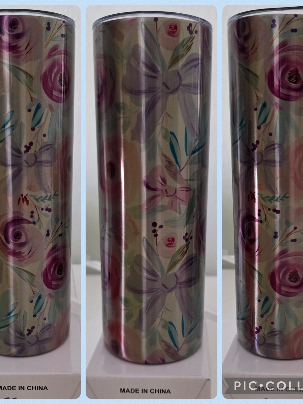 Stainless Steel Floral Tumbler - Purple & Pink Design